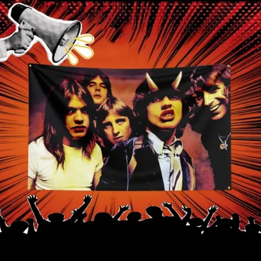 ACDC Band Inspired Rock Music Flag  Polyester Banner For Bedroom Wall Decor Music Fans Gift