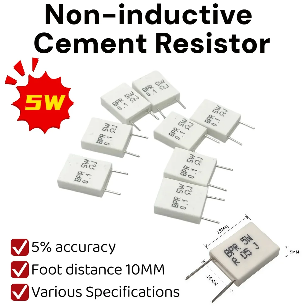 10PCS BPR56 5W Non-inductive Ceramic Cement Resistance 0.01R 0.015 0.022 0.025 0.02 0.033 0.047 0.05 0.1 0.15 0.2 0.25 0.5 1 Ohm