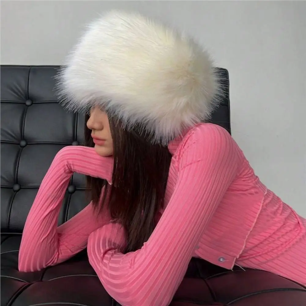 

Elegant Faux Fur Faux Fur Headband Woolen Hat Korean Style Fur Headwrap Thicken Warm Pullover Hat Empty top fur hat Female