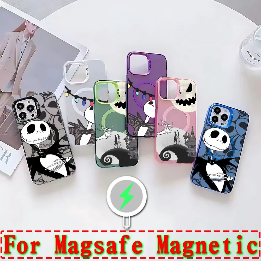 The Nightmare before Christmas Magsafe Magnetic Phone Case for IPhone 11 12 13 14 15 16 Pro Max Plus Border Silver Plated Cover