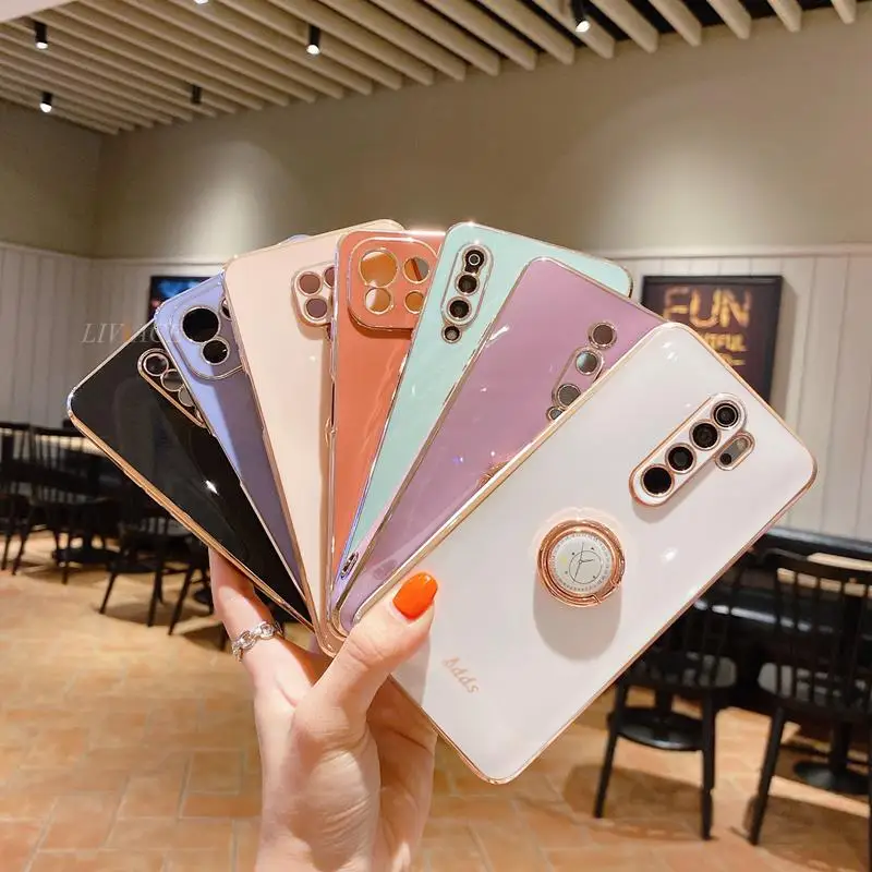 Ring Holder Plating Silicone Phone Stand Case On For Xiaomi Mi 11 Lite Ultra Mi 9 9T Mi 10T 10 Pro Lite 10s Poco F2 M3 Pro Cover