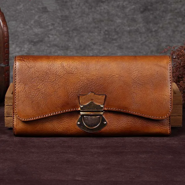 Vintage skórzane damskie długie portfele damskie etui na karty klamra portfel o dużej pojemności portmonetki Zipper telefon komórkowy kopertówki