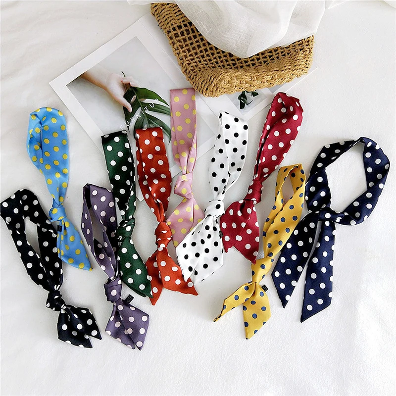 Fashion Dot Ribbon Silk Scarf Women Thin Neck Scarves Lady Small Shawls Bandana Narrow Female Neckerchief Dress Accessories