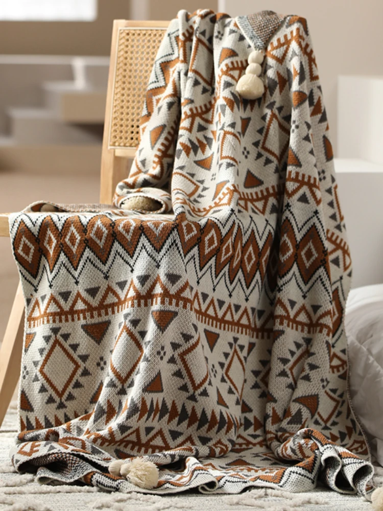 

Navajo Daylight Blanket Knitted Thickened Office Nap Air Conditioning Blanket Bohemian Living Room Sofa Solo Blanket Ornament