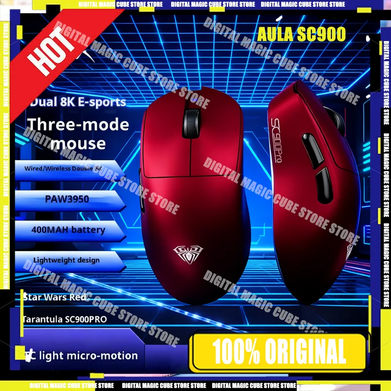 

НОВАЯ трехрежимная игровая мышь AULA SC900 PAW3950 8K 3395, офисная киберспортивная мышь 2,4G, двойной легкий эргономичный игровой аксессуар для ПК, подарки