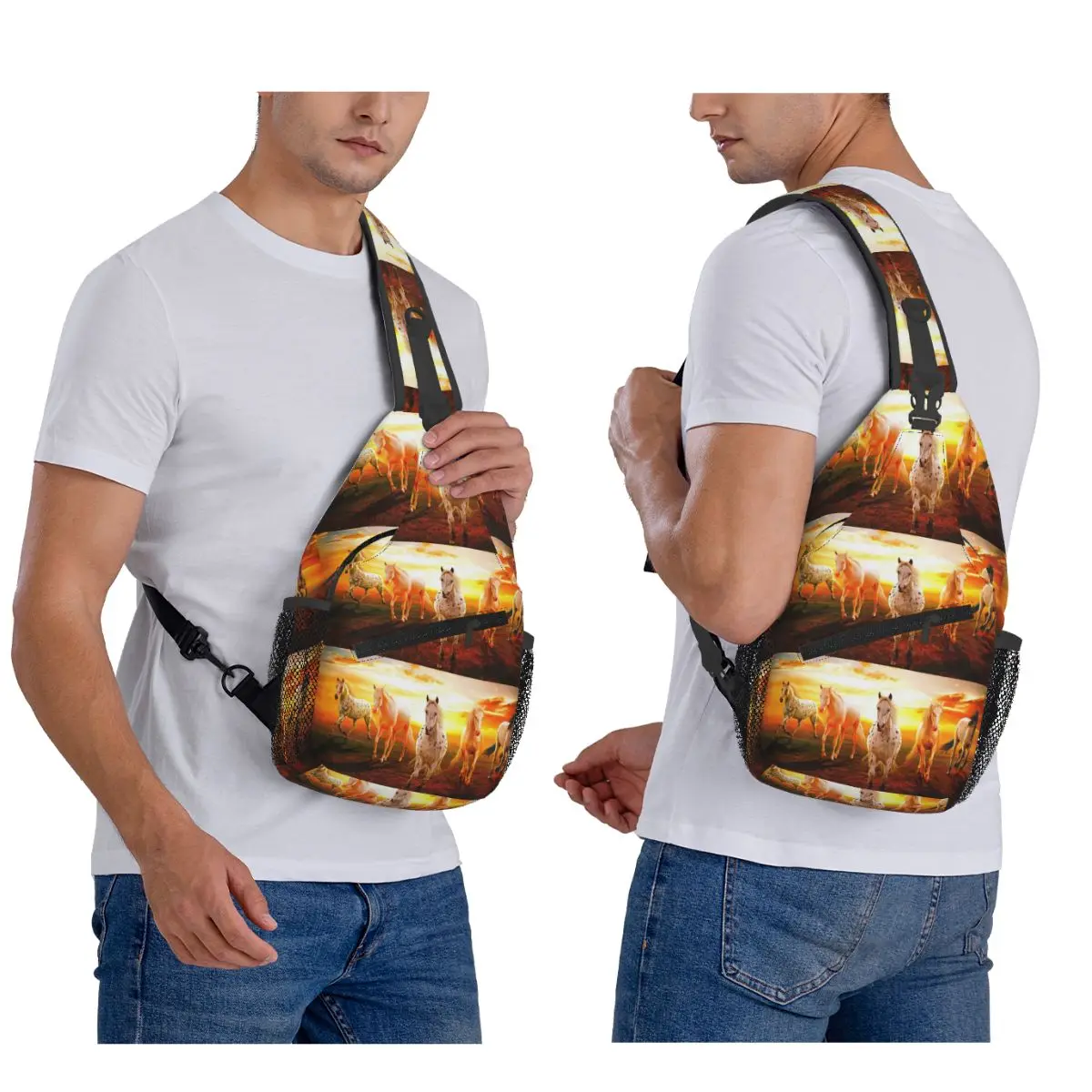 

Красочная нагрудная сумка с лошадью, мужской рюкзак через плечо, нагрудная сумка, дорожный походный рюкзак, сумка на плечо