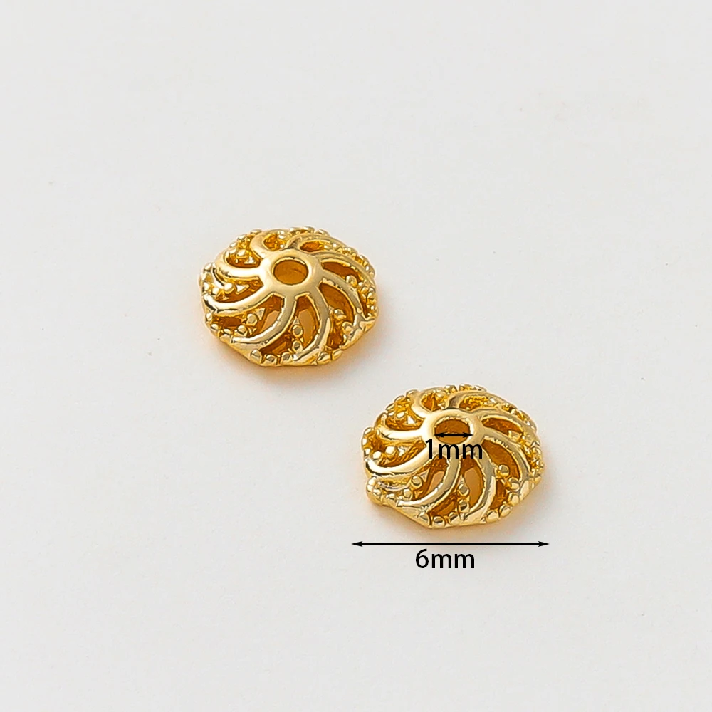 20Pcs/Lot 6mm 14K/18K Gold Color Plated Brass Wheel Shape Beads Caps End Caps for DIY Jewelry Making Findings Accessories