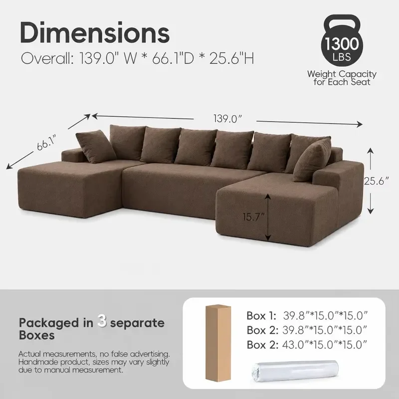 Modular Sofa Cushion Cover for U Shaped Sectional Couch Boneless Cloud Furniture Replacement Slipcover Washable Fabric