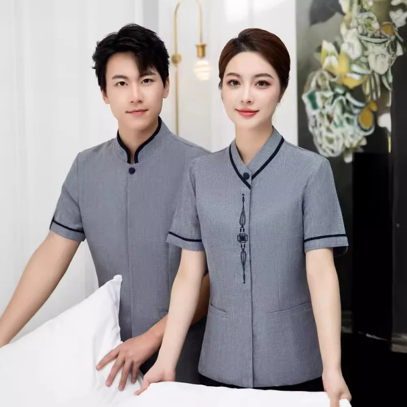 Cleaner Work Clothes Short Sleeve Female Hotel Room Attendant Summer Clothes Housekeeping Property Aunt Cleaner Uniform