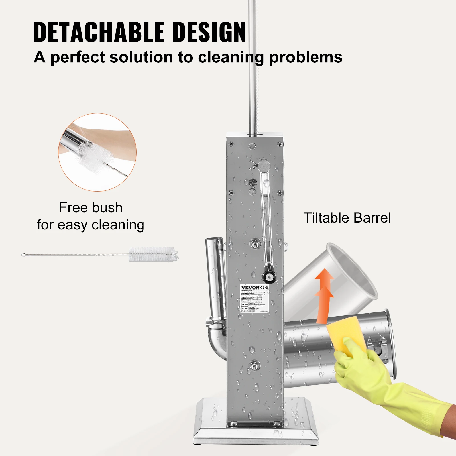 Vevor 3 5 7 l enchedor manual de salsicha, aço inoxidável, fabricante vertical de salsicha com 5 funis de enchimento para uso doméstico