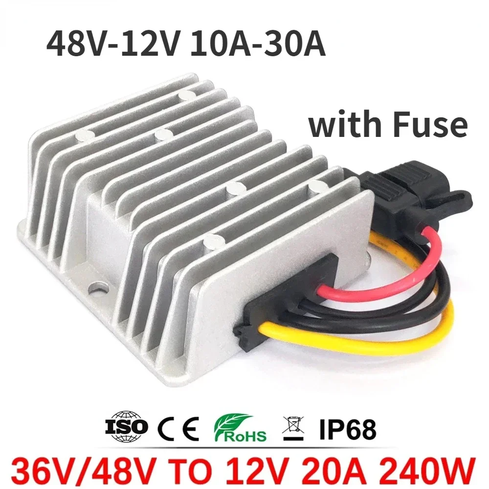 

36V 48V to 12V 10A 20A 30A Stabilizer Golf Cart Cars Voltage Reducer Buck Module DC DC Step Down Converter with Fuse CE RoHS