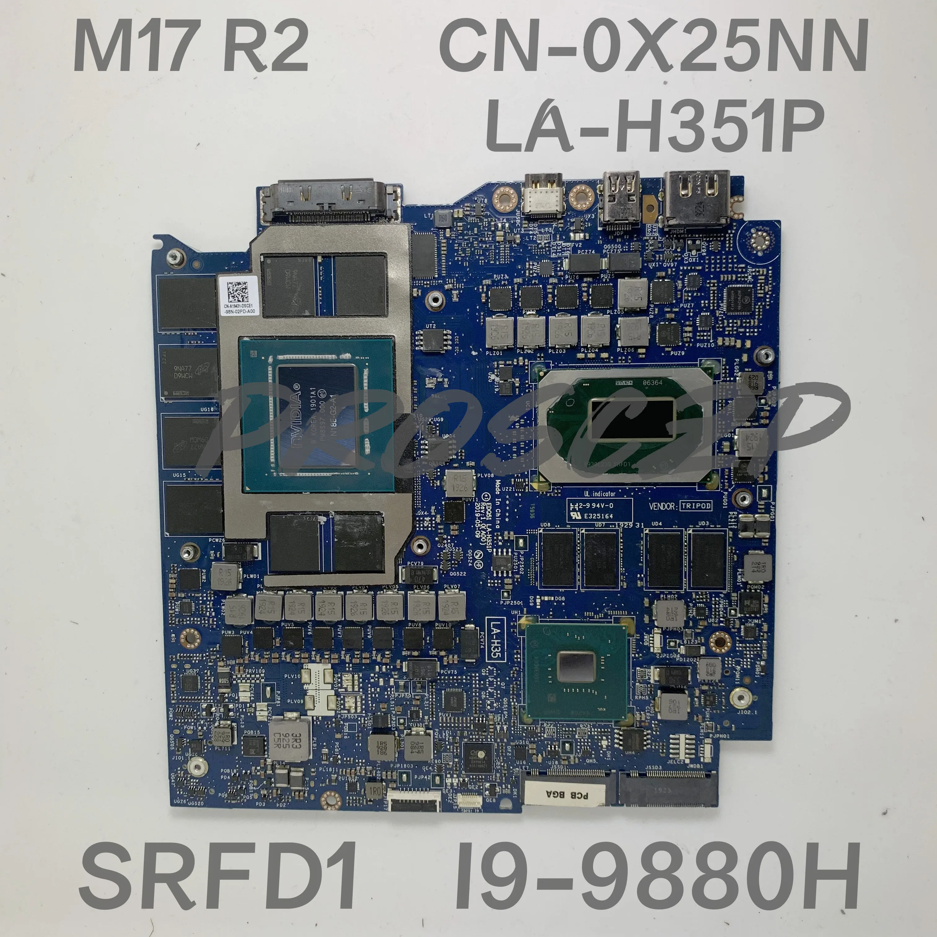 

CN-0X25NN 0X25NN X25NN Mainboard For DELL M17 R2 Laptop Motherboard EDQ51 LA-H351P W/ SRFD1 I9-9880H N18E-G2-A1 100% Full Tested