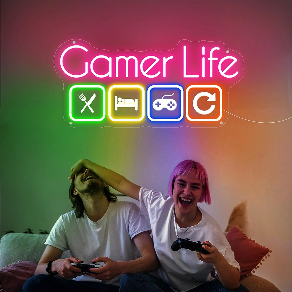 Gamer Life Neon Sign for Gaming Room Bedroom Wall Decor Handmade Neon Light Custom Gamer Username Led Light Sign Birthday Gifts