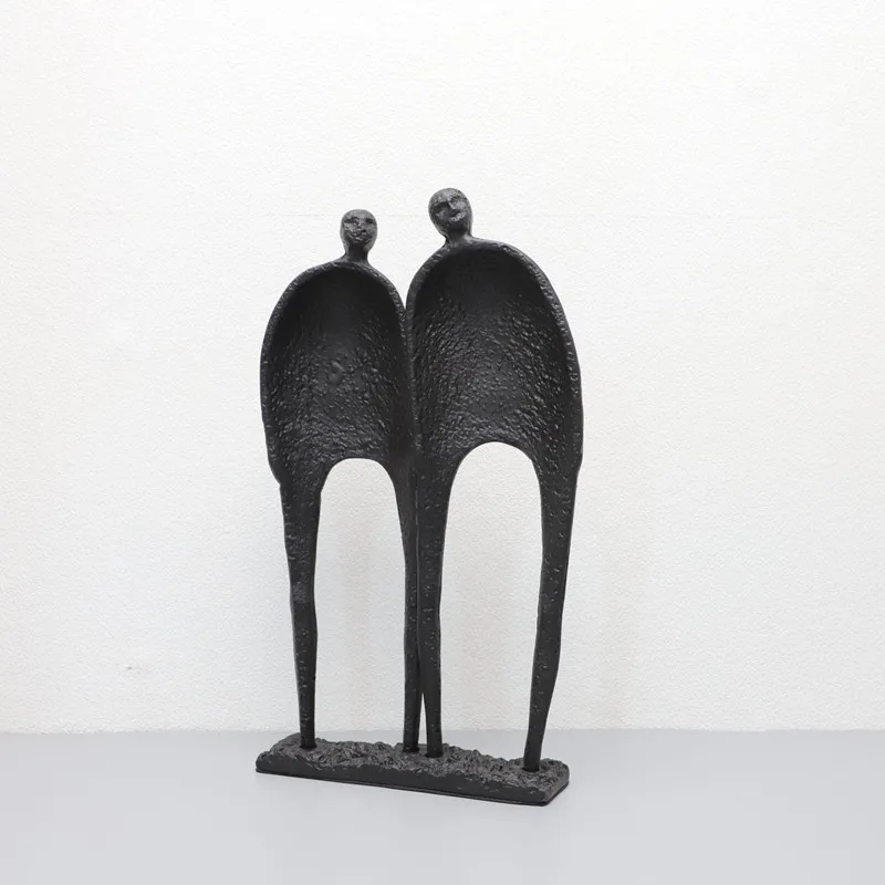 Zwart gietijzer, metalen figuursculpturen, abstracte geometrische blokfiguren, desktopfiguren, decoratieve ornamenten in de woonkamer