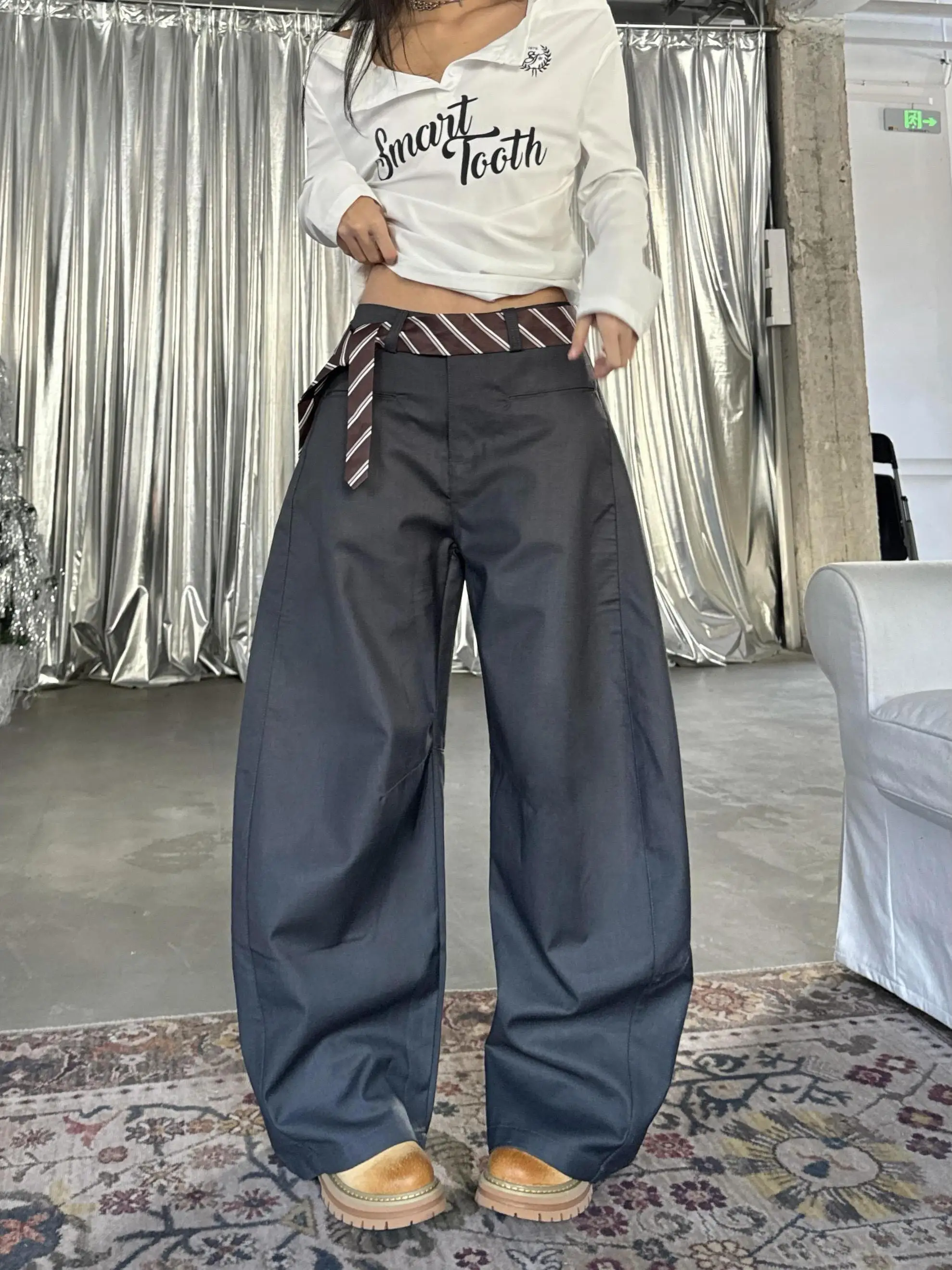 

Широкие брюки в американском стиле ретро High Street Design, свободные повседневные брюки-ножи для мужчин и женщин, свободные длинные футболки...