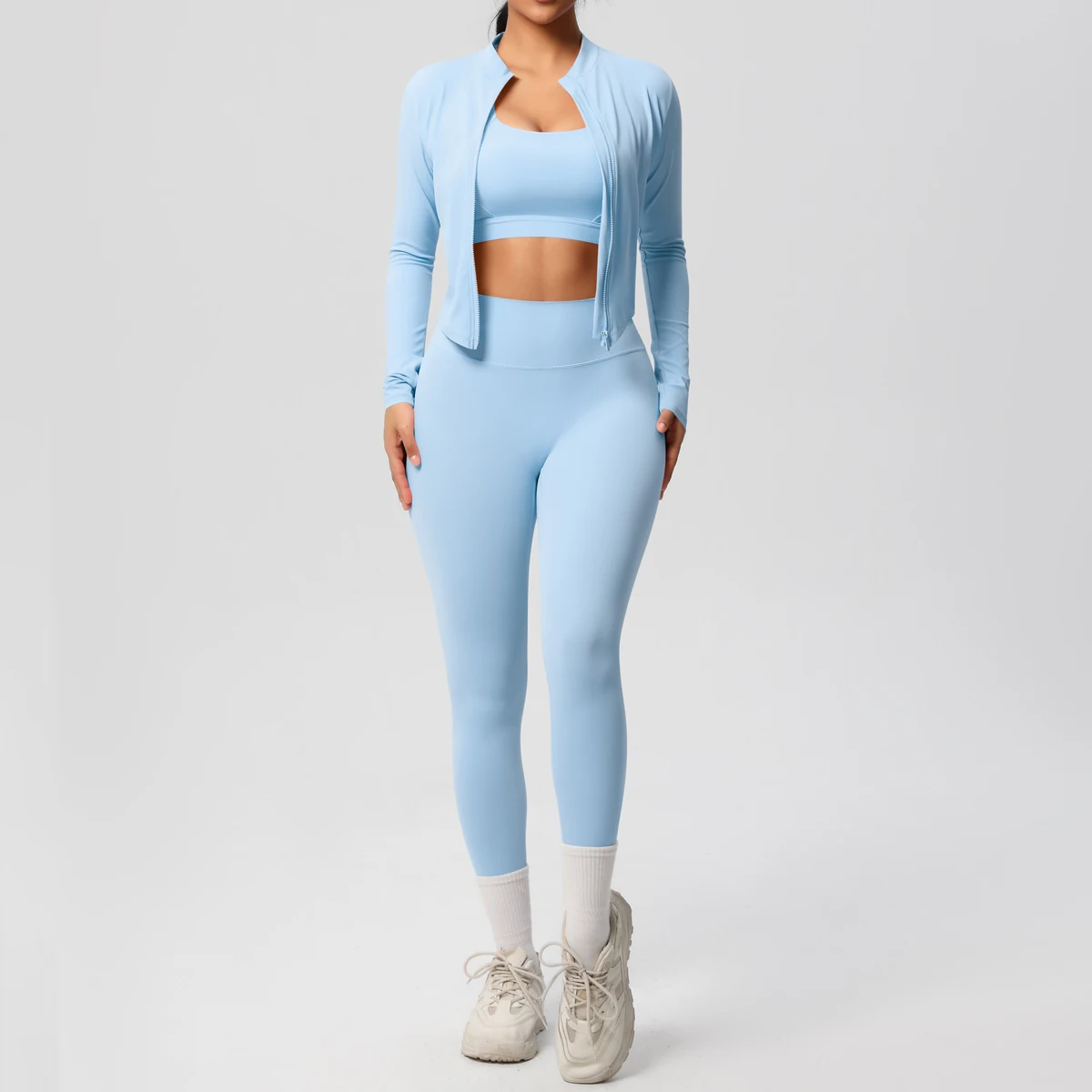 3 stücke Sportswear Yoga Set Gym Sport Bh Zipper Jacke Leggings Kleidung Sportswear Yoga Anzüge Für Frauen Fitness Set Trainingsanzug – Detail 32