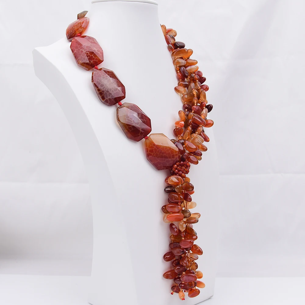 G-G 5 Strands Heavy Large Natural Orange African Fire Agates Top-drilled Red Carnelian Necklace Tassel Pendant
