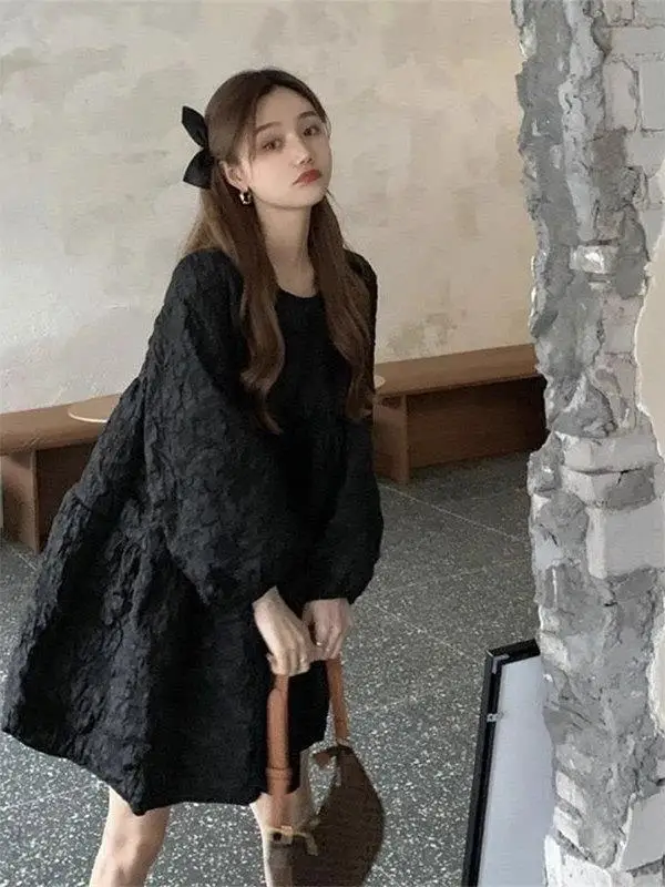 

Длинное платье Bubble Sve Long Dr Bla, повседневное женское свободное платье на весну и осень, повседневное платье больших размеров Faion