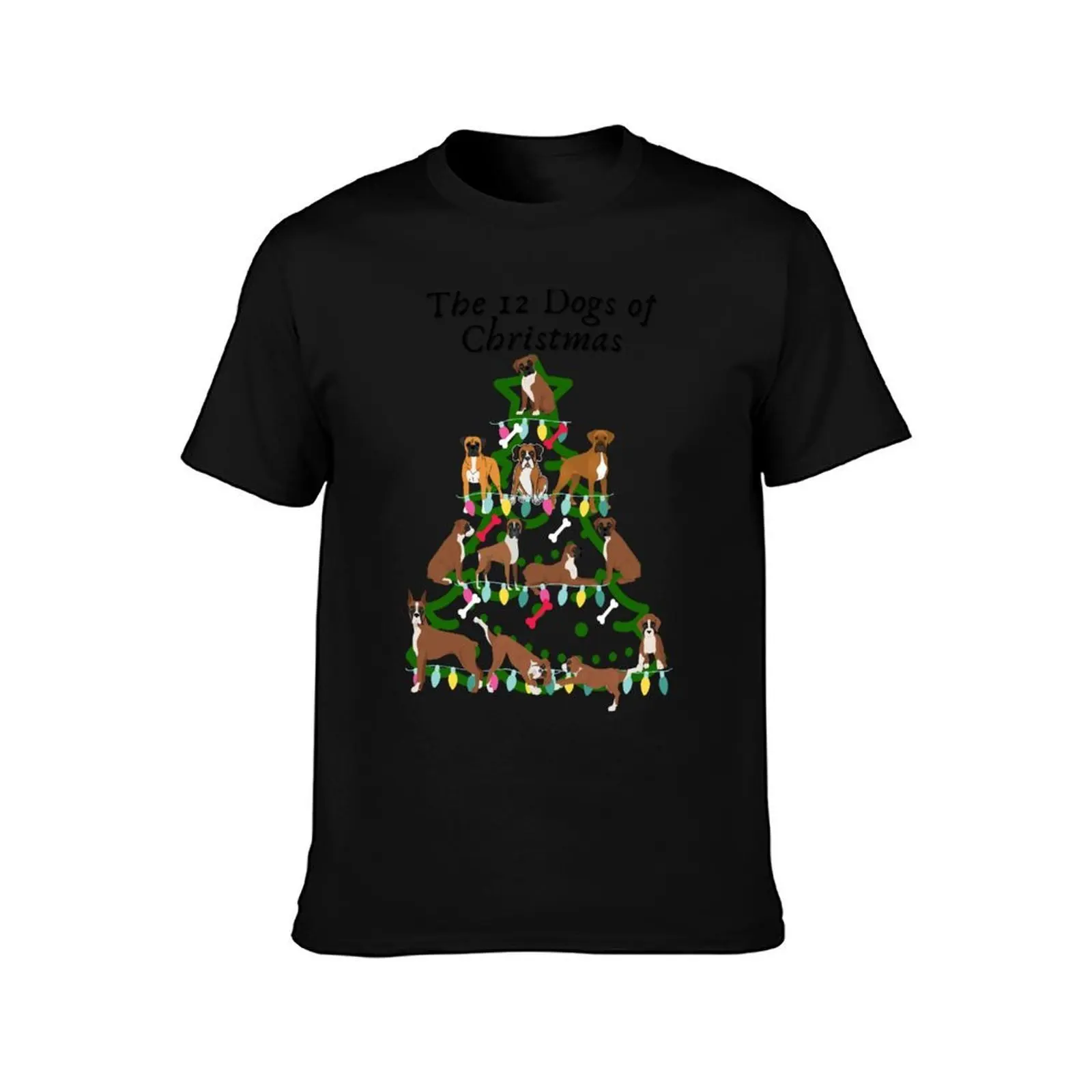 The 12 Dogs of Christmas Boxer Dog T-Shirt, Summer Casual Cotton Tee, Oversized Streetwear Tops, Vintage Graphic Print