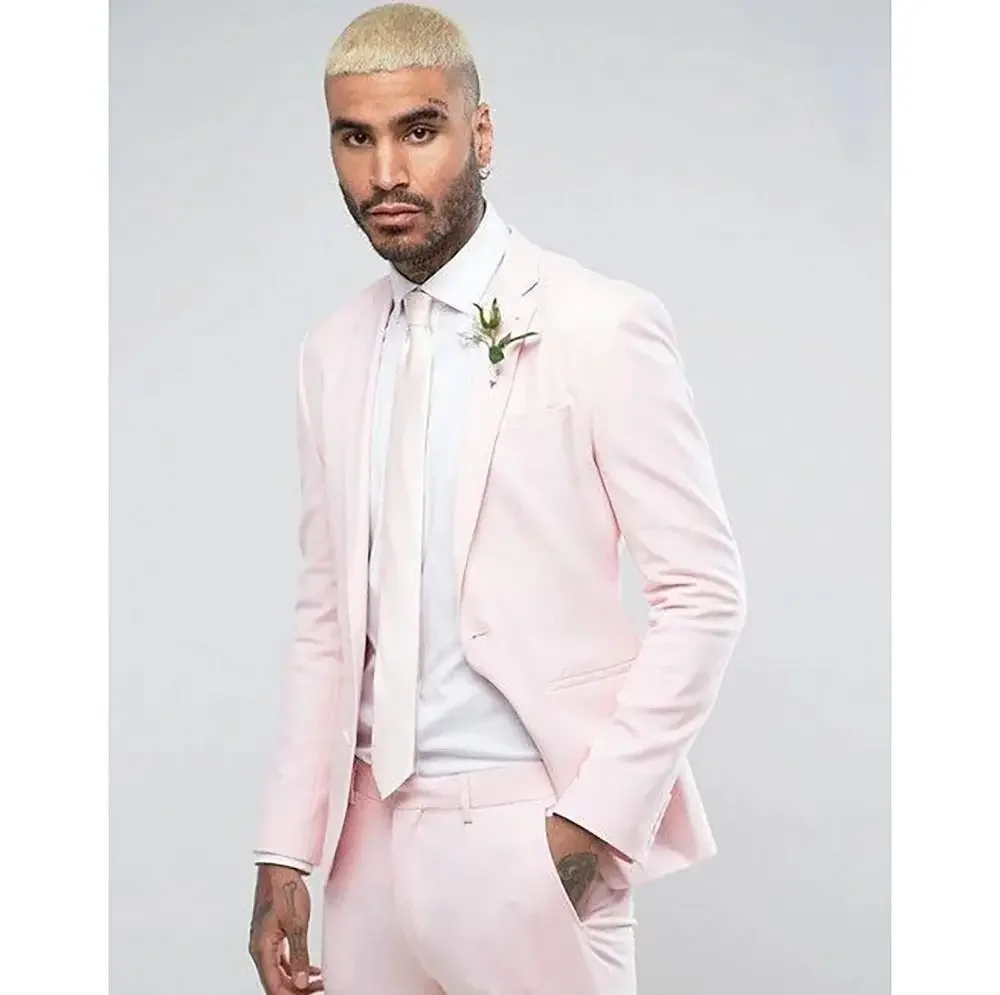 

Fashion Summer Pink Single Breasted Men Suit Two Pieces(Jacket+Pants) Lapel Outfits Chic Casual Party Prom Wedding Set