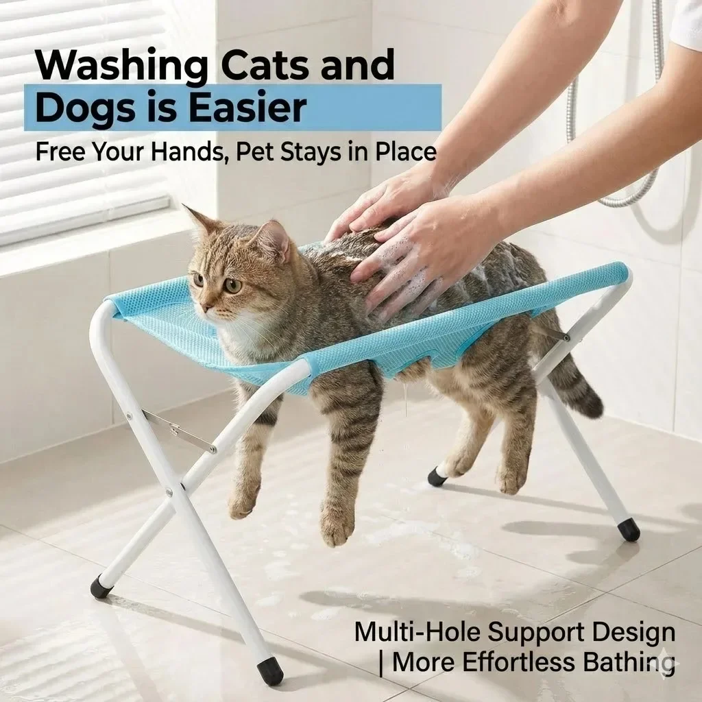 Pet Grooming Hammock Stand Foldable Breathable Mesh For Cats Dogs_voghion.com