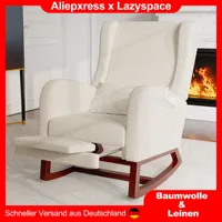 Lazyspace Rocking Chair with Footrest, Swing Chair with Linen Fabric and Lumbar Cushion & 2 Side Pockets for Living Room