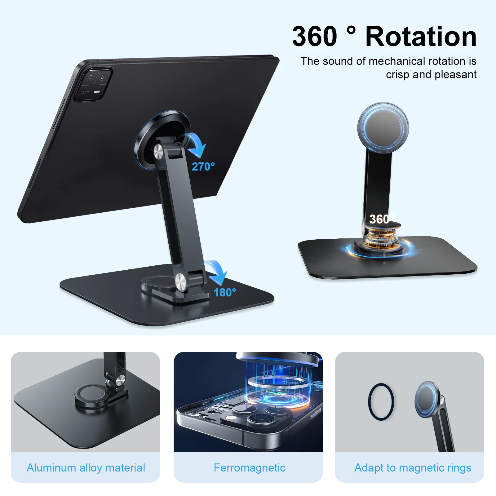 360° Stand for Portable Monitor Magnetic Bracket Aluminum Alloy Desktop Holder 3KG Load Capacity Ultra Stable for Phone Tablet
