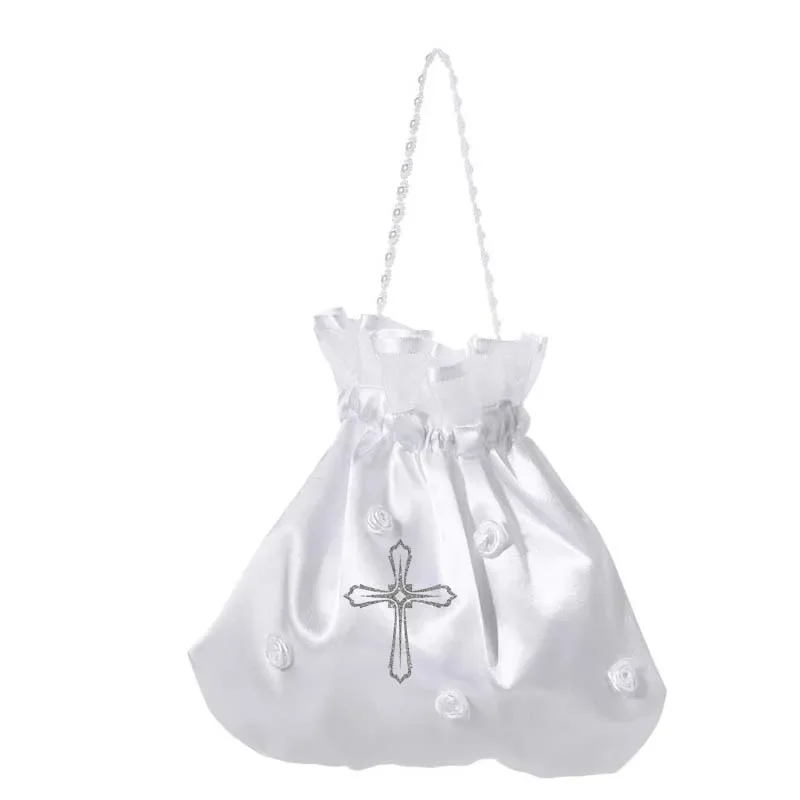 God Bless 1st First Holy Communion church Wedding bride Flower Girl Dress Up decoration white cross bag Baptism Christening gift