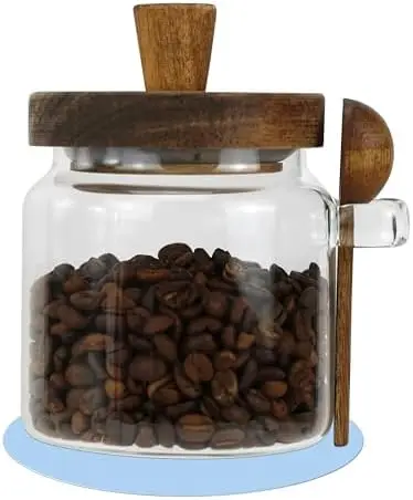 

Стеклянные банки EIKS 18 унций с деревянными крышками и ложкой – герметичное хранение продуктов для кофе, сахара, специй, конфет, соли для ванн