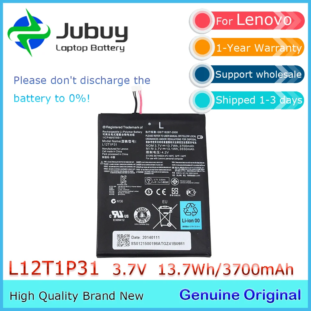 L12T1P31 3.7V 13.7Wh Original Laptop Battery for Lenovo Ideatab A2107/A-H A2207/A-H A2 R6907 BL195