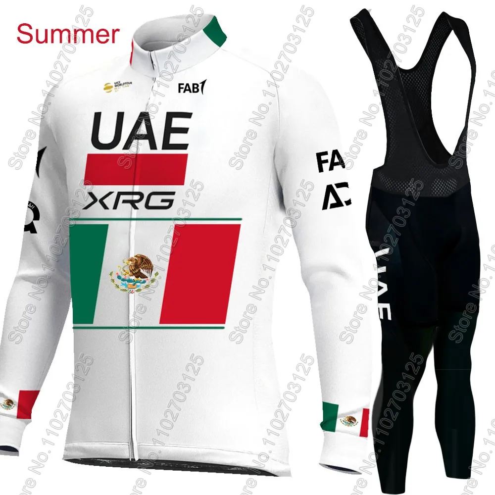 الإمارات العربية المتحدة فريق الدراجات 2026 المكسيك جيرسي مجموعة رجالي كم طويل الصيف الشتاء الملابس الطريق دراجة قمصان دعوى دراجة مريلة السراويل الجبلية #4