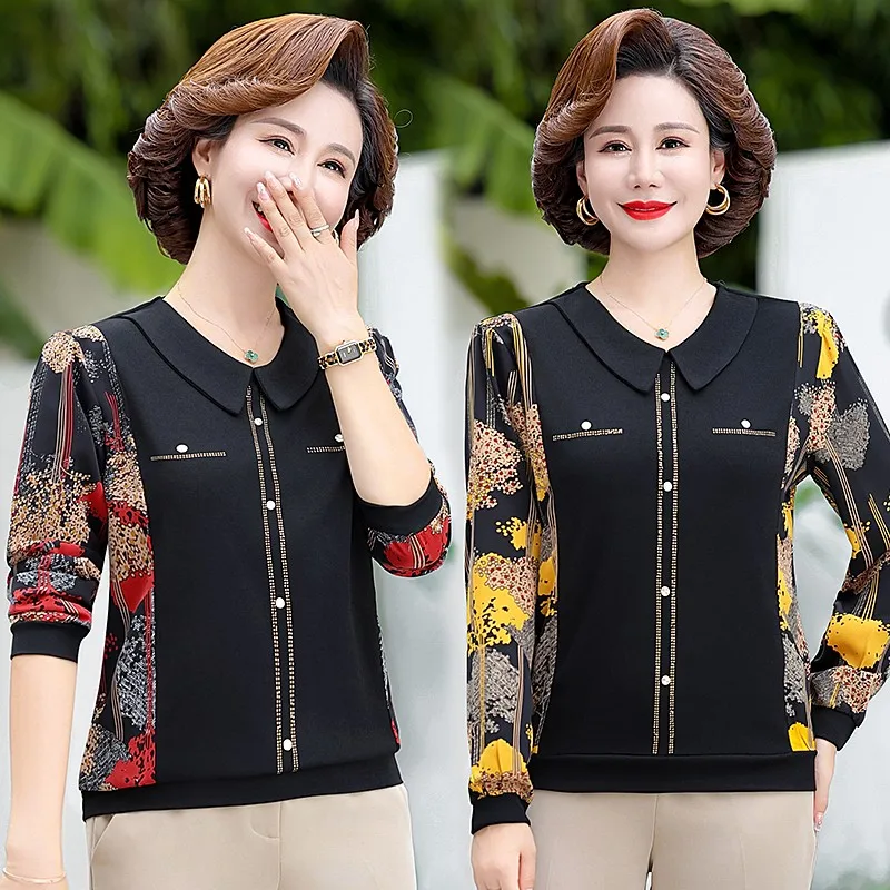 

Fashion Korean Turn-down Collar Long Sleeve Tops Autumn Female Casual Commute Printed T-shirt Pullovers Women's Clothing