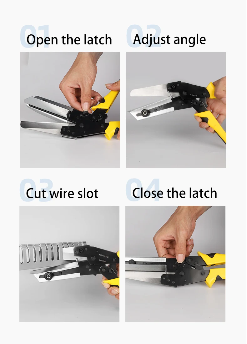 PVC Wire Stripper VSJ-110XC Clamp Plastic Trunking Shear Adjustable Stripping Length Trim Cable Cutting Terminal 45-90° Scissors