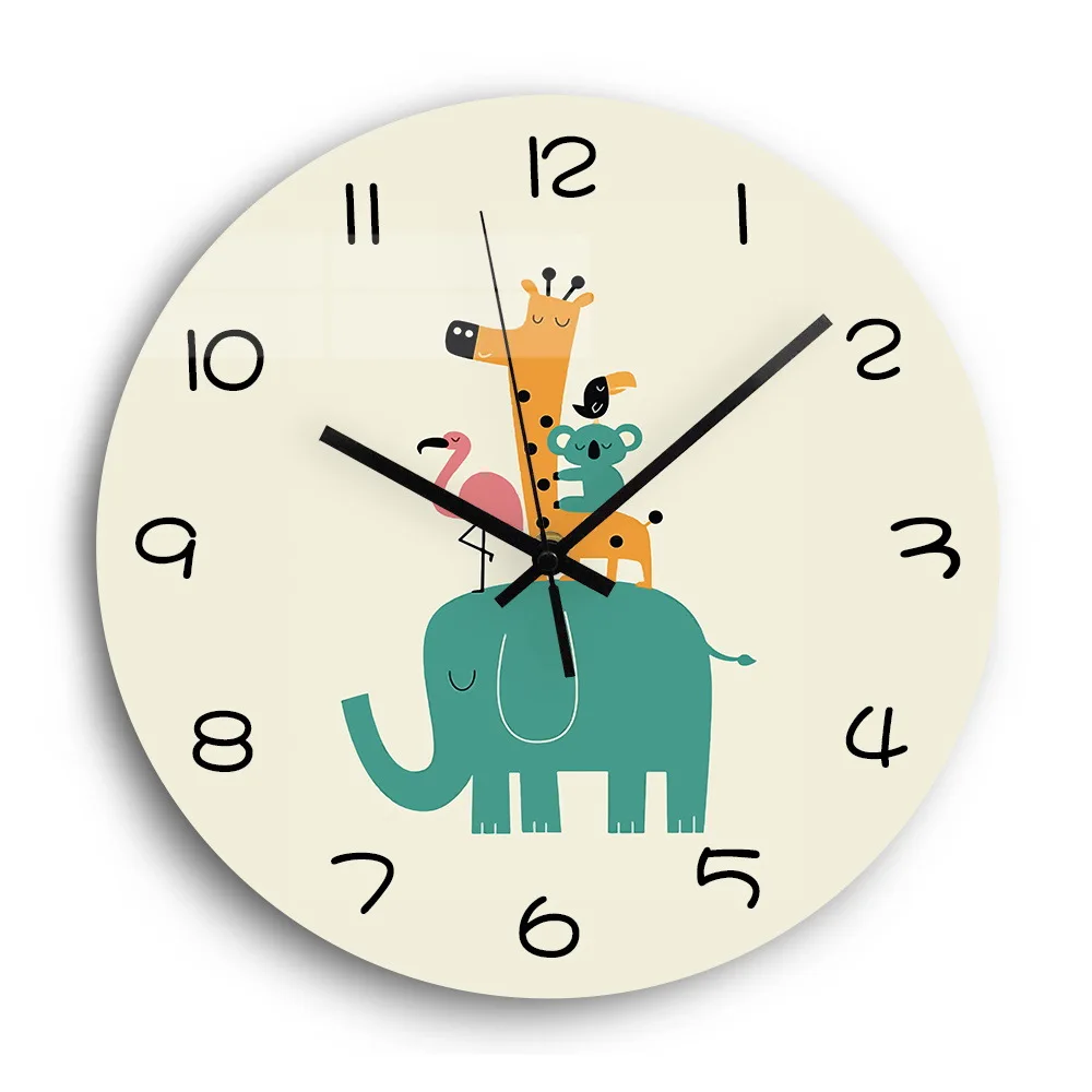 Bestselling Cross Border E Commerce Simple Animal Forest Pattern Cartoon Silent Acrylic Wall Clock