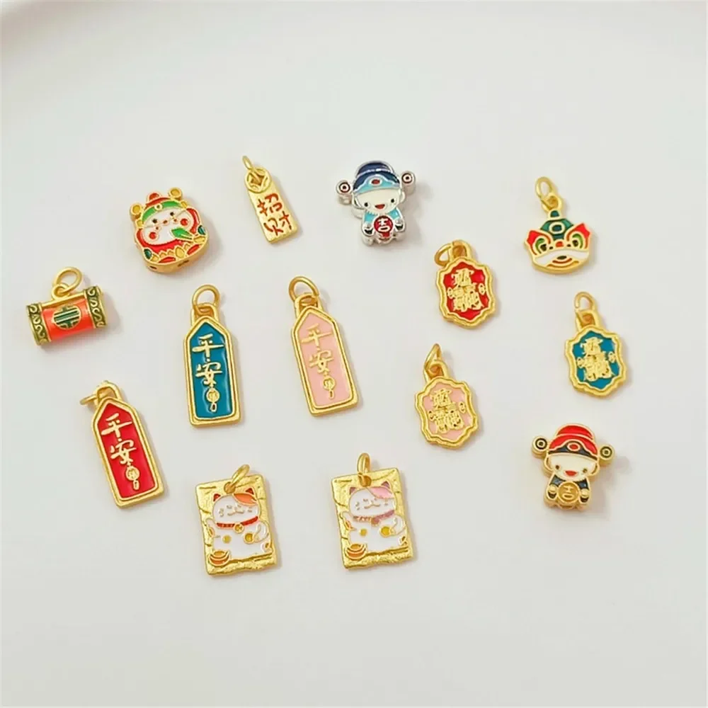 

Ancient-style Gold-encrusted Gold-plated Accessories Blue-fired Peace Joy Pendant DIY Handcrafted Beaded Rope Bracelet Pendant