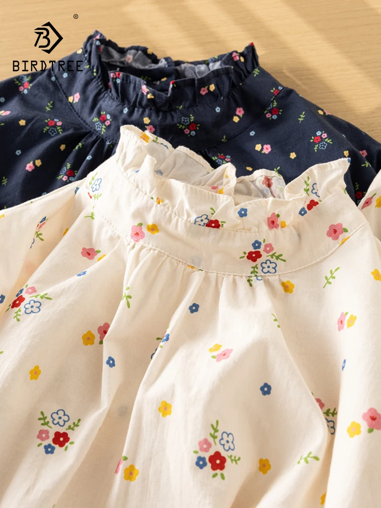 

Новая женская хлопковая блузка с длинным рукавом Весна 2026, с принтом и оборками, в стиле Mori Girl, модная, омолаживающая, свободная, T63250CC