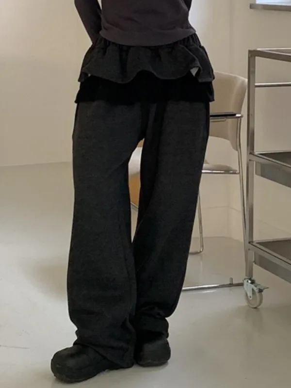 بنطلون نسائي عصري بألوان متباينة وخصر مرتفع مع رباط، ساق واسعة، تصميم كاجوال، موديل ربيعي جديد مع حاشية دانتيل زهرية #1