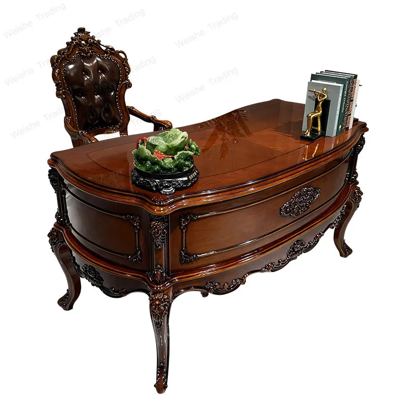 

European-style all-solid wood desk study luxury with drawers carved piano paint storage office modern simple furniture