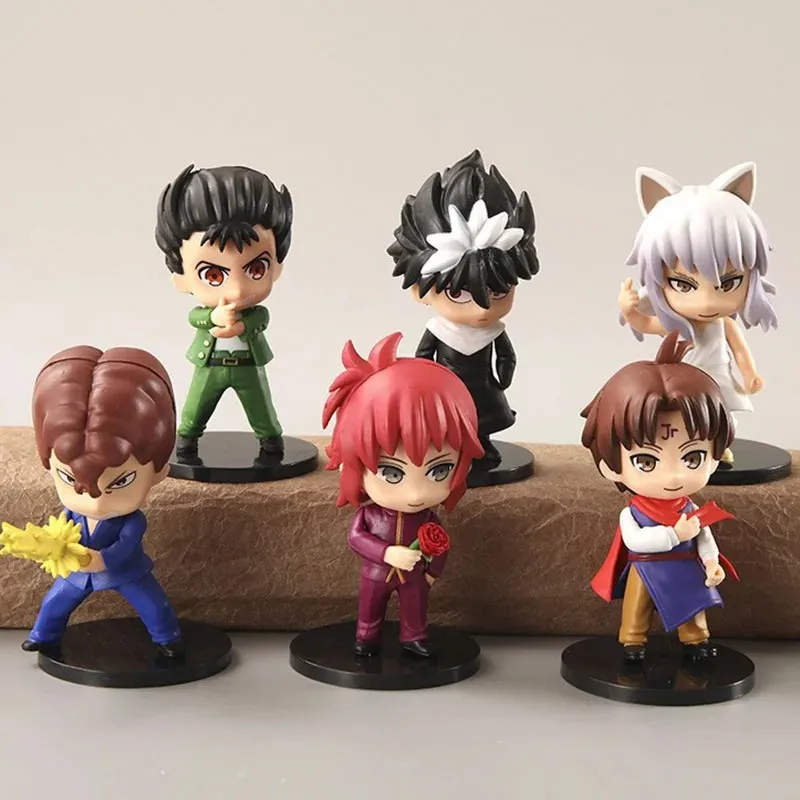 

6pcs/Set Anime Figure YuYu Hakusho Yuusuke Urameshi Kurama Fleeting Shadow PVC Cute Q-version Model Children's Gift Toys 9-11CM