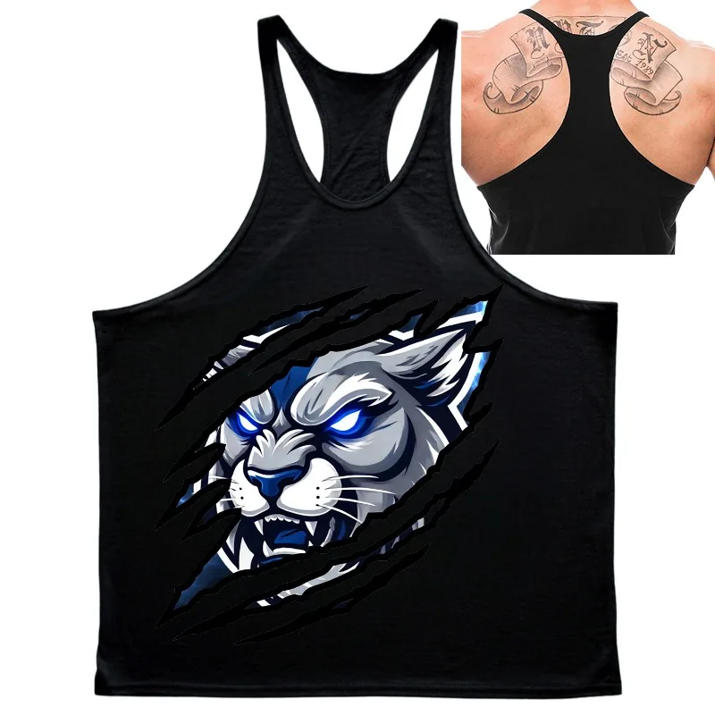 Мужской жилет-стрингер с рисунком Fierce Panther для тренажерного зала и фитнеса, майка-борцовка, дышащая, стильная, удобная, для бодибилдинга и тренировок