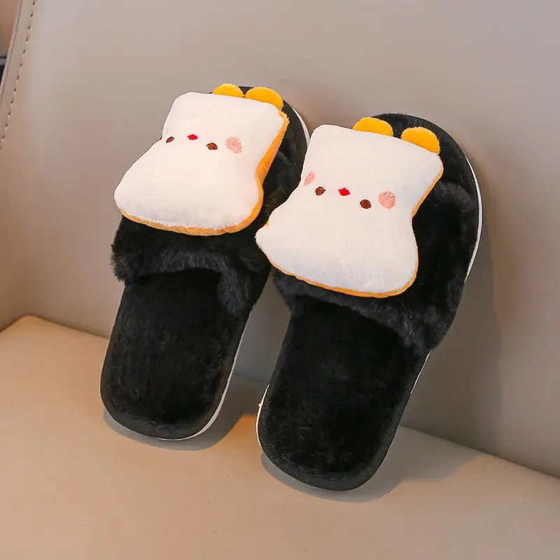 2026 Winter Essential Fluffy Open Toe Slippers for Kids Indoor Outdoor Warmth Stylish Family Pair with Non Slip Design Slippers