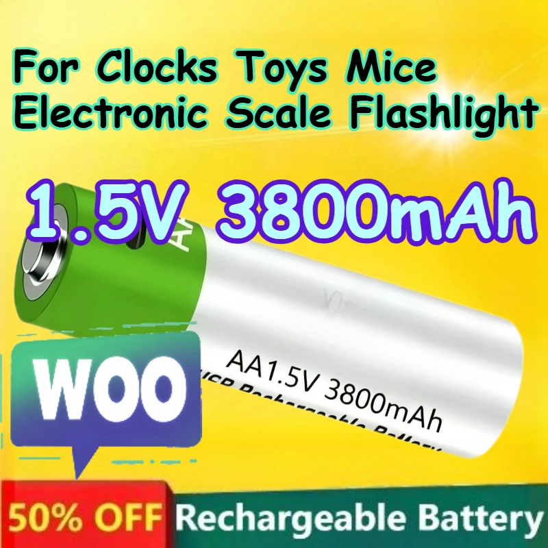

AA 1.5V 3800mAh High-quality Lithium Battery with USB-C Fast Charging for Clocks Toys Mice Electronic Scale Flashlight Battery