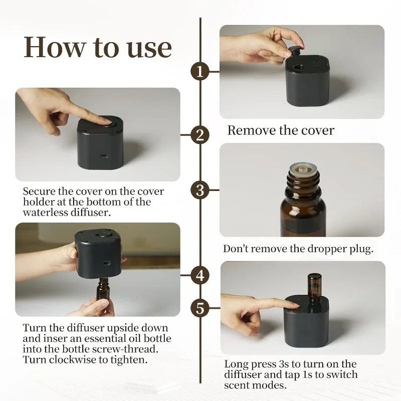 Waterless Essential Oil Diffuser Portable Room Fragrance Diffuser USB Rechargeable Professional Machine Electric Smell for Home