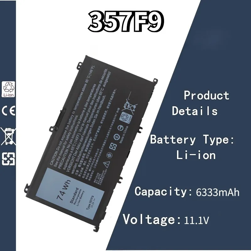

Brand New 11.1V 6333mAh 357F9 0GFJ6 071JF4 P57F001 Laptop Battery For Dell 357F9 7000 7559 7566 7567 7759 Inspiron7556 7567 5577