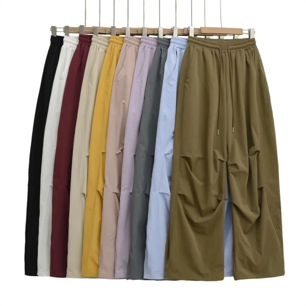 2026 Casual Overalls Sweatpants Woman Loose Wide Legs Trouser Sports Street Style Solid Color Fashionable All-match Simple Style