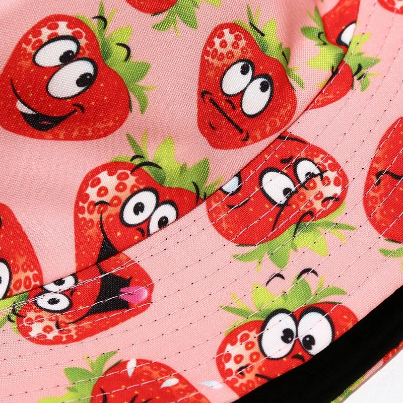 Kreative bedruckte Eimerkappe mit Fruchtmuster, Unisex, Freizeit-Fischerhut für den Außenbereich, Sommer-Strand-UV-Schutz-Sonnenhut, Panama-Bob – Detail 30