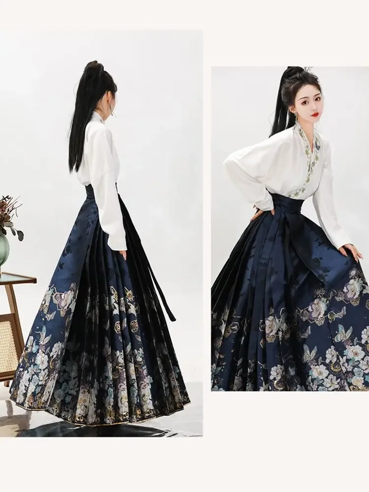 Traditional Chinese Hanfu Shirt Horse Face Skirt Two Piece Set Spring Autumn Suit Hanfu Skirt Mamianqun Dress Women\'s Clothing