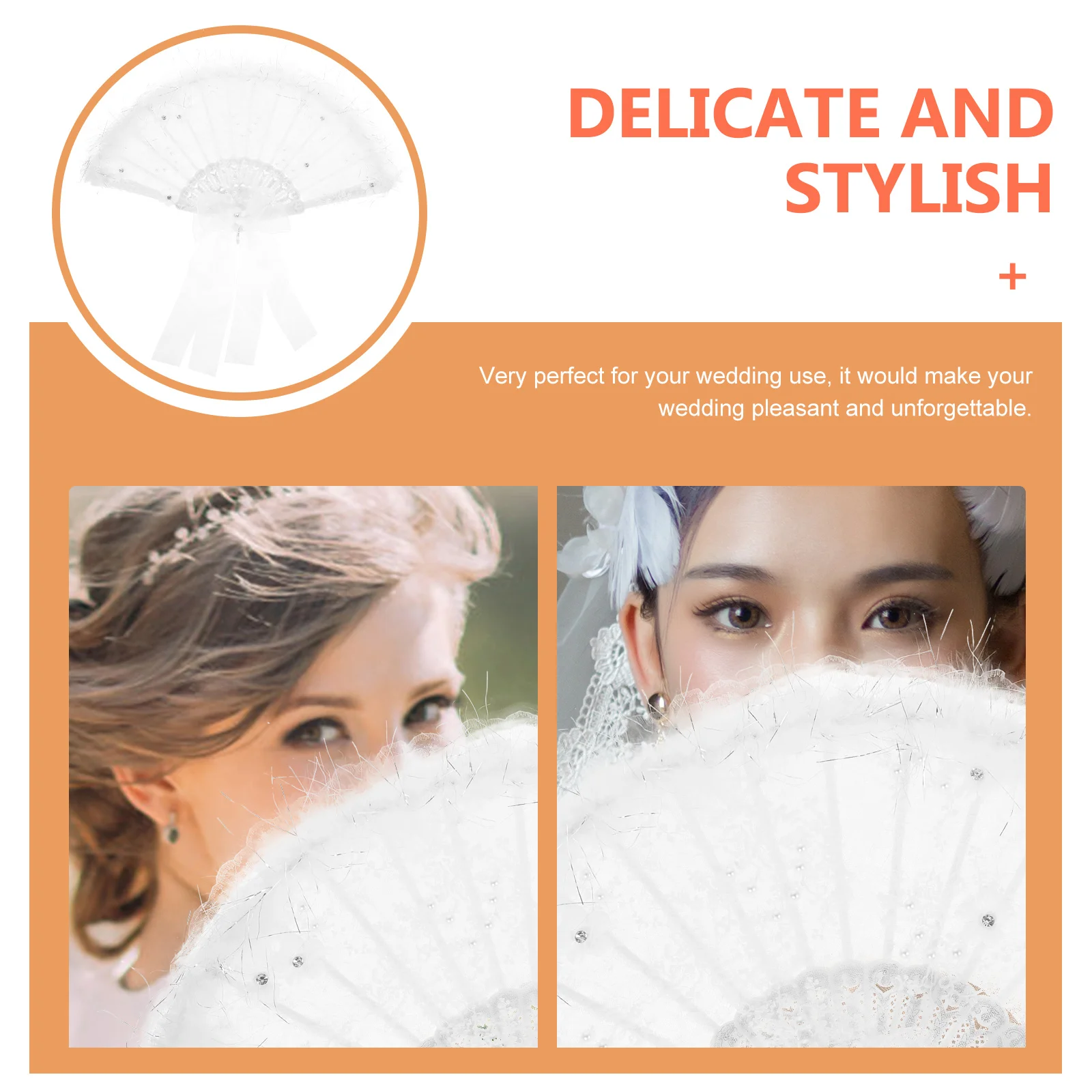 

Lace Flower Fan Wedding Folded Compact up Delicate Plume Folding Handheld Fabric Design