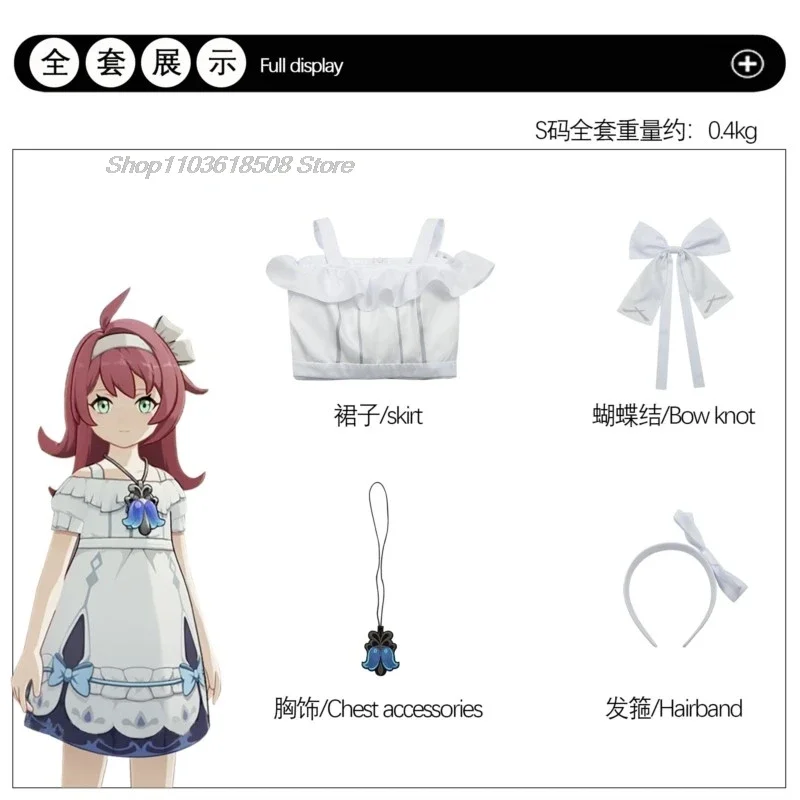 Game Genshin Impact Young Clergie Cosplay Costume Wig Bow tie Headband Dress Ornament Halloween Outfit for Young Girls