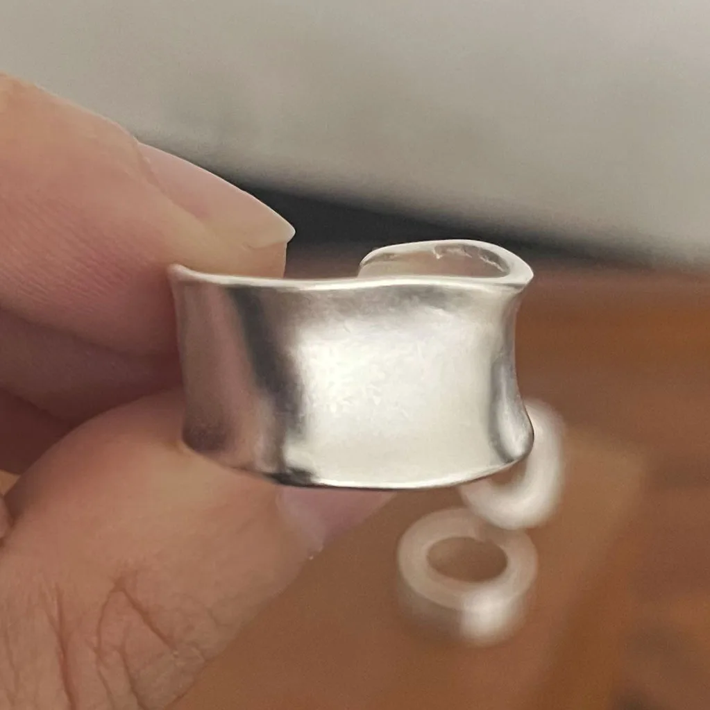 Cincin perak Sterling 925 wanita, sepasang minimalis buatan tangan sederhana bulan lebar Set cincin pesta hadiah perhiasan mencegah alergi